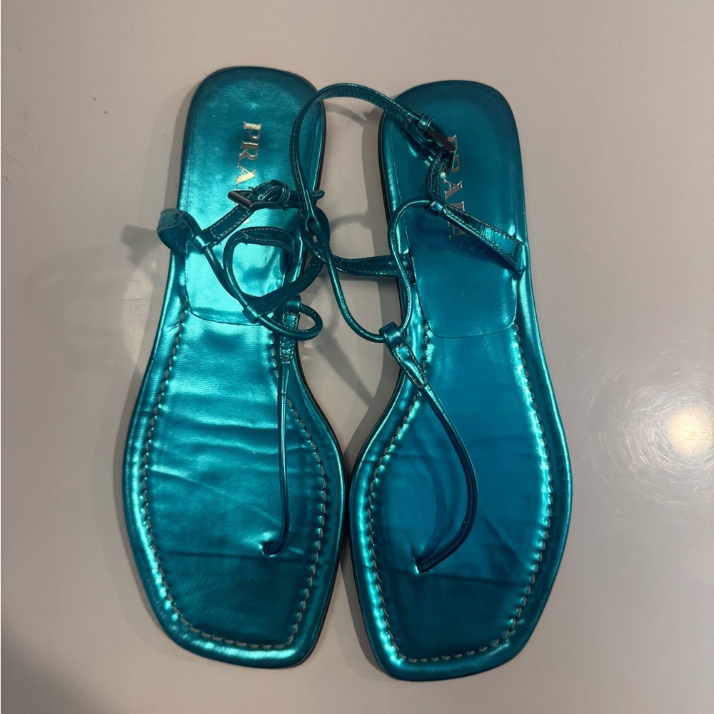 Prada Women's Metallic Blue Sandals